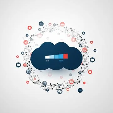 Cloud Computing Technology Design Concept with Cityscape - Overloaded Digit.. Stock Illustration