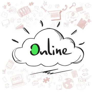 Cloud Computing Technology Device Set Internet Data Information Storage Doodle Stock Illustration