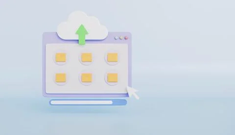 Cloud computing technology with folder icon on windows 3d illustration Stock Illustration