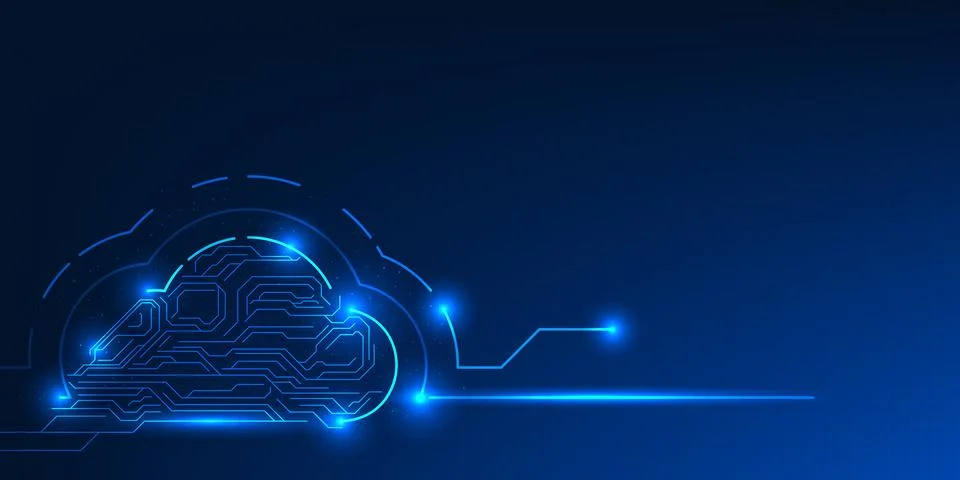 Cloud computing technology in the form of digital circuits represents unlim.. Stock Illustration