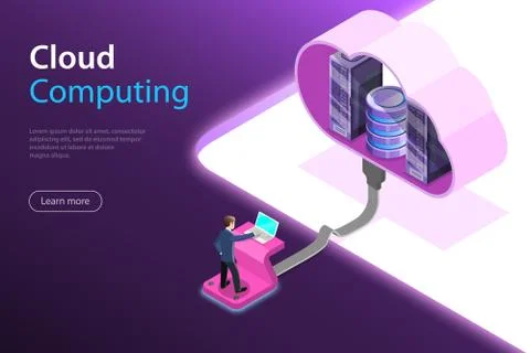 Cloud computing technology isometric flat vector concept. Stock Illustration