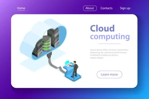 Cloud computing technology isometric flat vector concept. Stockillustratie