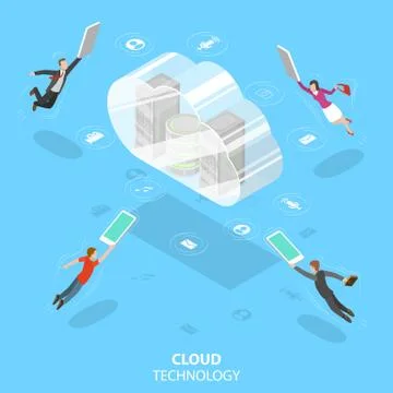 Cloud computing technology isometric flat vector concept. Stock Illustration
