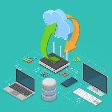 Cloud Computing Technology Isometric 스톡 일러스트