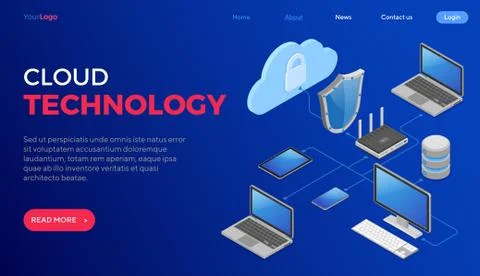Cloud Computing Technology Isometric 스톡 일러스트