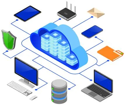 Cloud Computing Technology Isometric Illustrazione stock