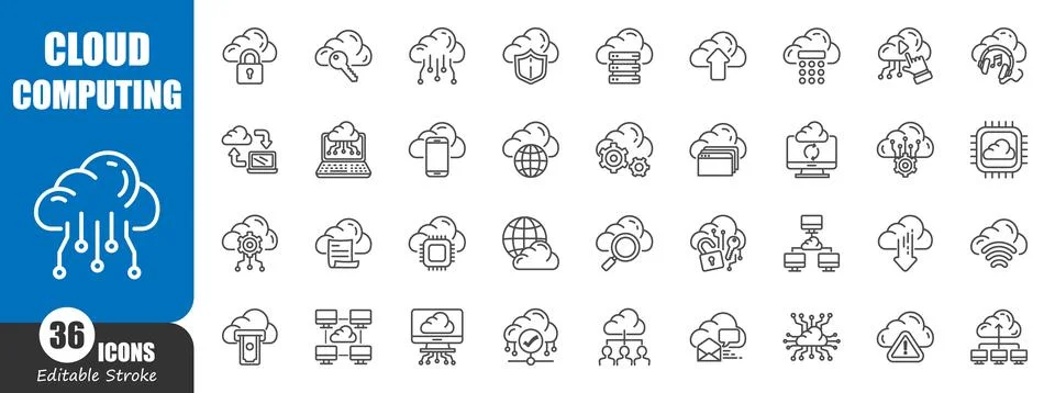 Cloud computing . Technology outline icon . Editable stroke . Vector . Stock Illustration