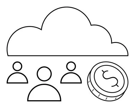 Cloud computing technology represented with dollar coin and three people icon Stock Illustration