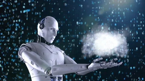 Cloud computing technology with robot and graphic display  Stock Footage 308358892