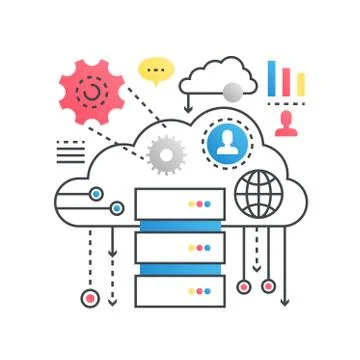 Cloud computing technology service, data storage concept in trendy line with 스톡 일러스트