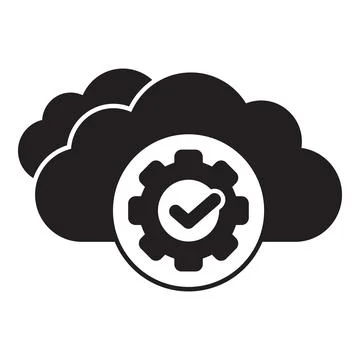 Cloud computing technology showing setting up and success with check mark ico Stockillustratie
