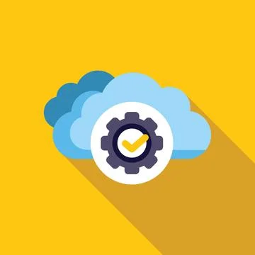 Cloud computing technology showing successful operation with gear and check.. イラスト素材