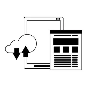 Cloud computing technology symbols isolated in black and white 스톡 일러스트