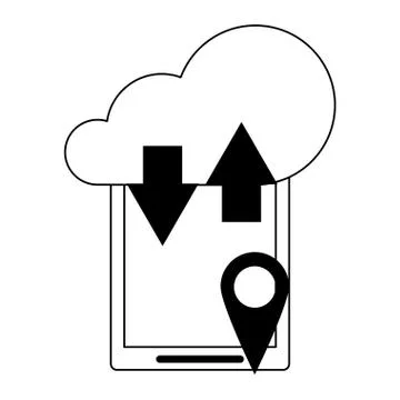 Cloud computing technology symbols isolated in black and white Illustrazione stock