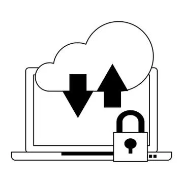 Cloud computing technology symbols isolated in black and white Stock Illustration