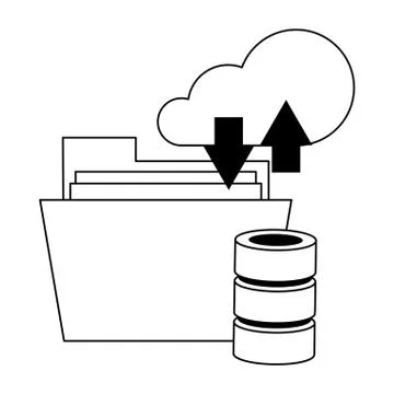 Cloud computing technology symbols isolated in black and white Stock Illustration