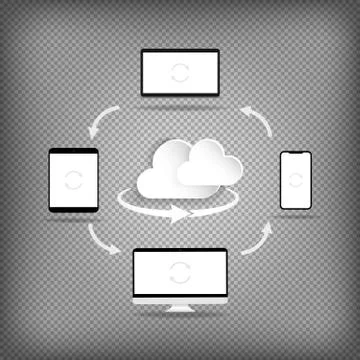 Cloud computing technology users network configuration. Exchange of information 스톡 일러스트