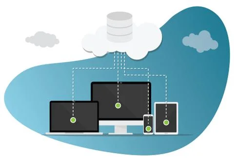 Cloud computing technology with various devices and modern style bubble 스톡 일러스트