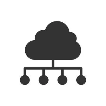 Cloud computing technology vector icon in flat style. Laptop screen on white  Stock Illustration