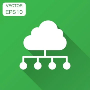 Cloud computing technology vector icon in flat style. Laptop screen with long Stock Illustration