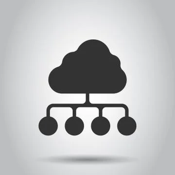 Cloud computing technology vector icon in flat style. Laptop screen on white  스톡 일러스트