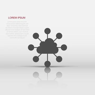 Cloud computing technology vector icon in flat style. Laptop screen on whit.. Illustrazione stock