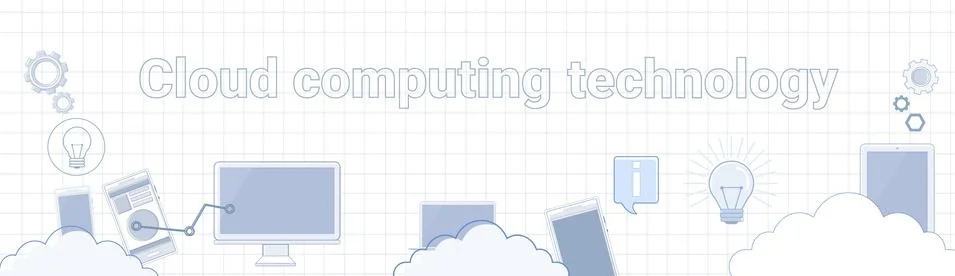 Cloud Computing Technology Word On Squared Background Horizontal Banner Data Stock Illustration