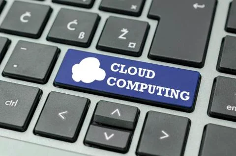Cloud computing text and icon on a computer key Foto stock