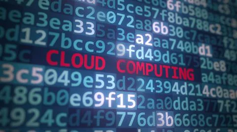 CLOUD COMPUTING text and program code on the computer screen. 3D rendering Stock Illustration