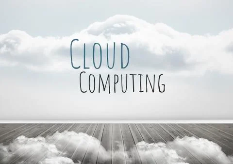 Cloud Computing text with clouds 库存插图