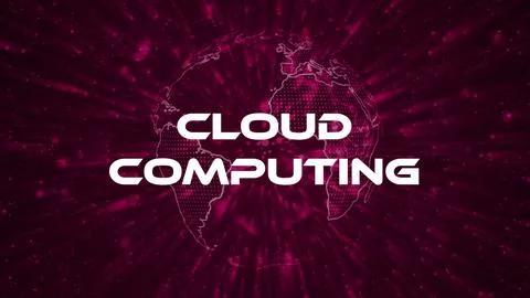 Cloud computing text concept on si-fi particles background. Dot particles t.. 库存插图