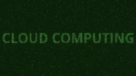 CLOUD COMPUTING text consisting of many symbols on computer monitor. 3d 스톡 일러스트