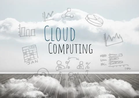 Cloud Computing text with drawings graphics Stock Illustration