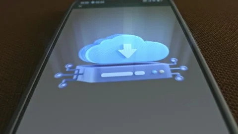 Cloud computing themed graphic presentation on smartphone Stock Footage 303426787