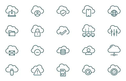 Cloud Computing - thin line vector icon set. Pixel perfect. Editable stroke.. Stockillustratie