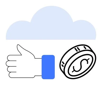 Cloud Computing with Thumb Up and Dollar Coin Highlighting Financial Success Stock Illustration