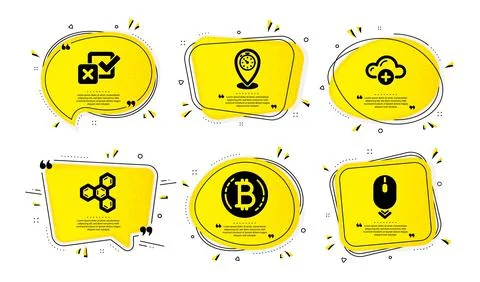 Cloud computing, Timer and Bitcoin icons set. Chemical formula, Checkbox and Stock Illustration