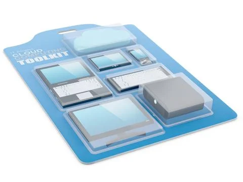 Cloud Computing Toolkit Cloud Computing Toolkit In Hanging Box - 3D Render... Stock Photos