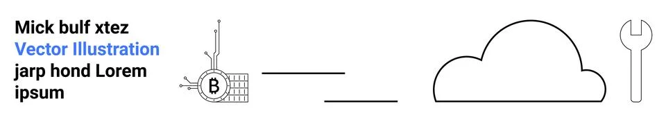 Cloud computing tools with Bitcoin network and cloud storage representation Stock Illustration