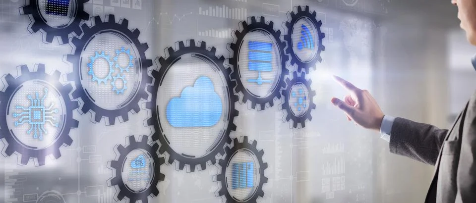 Cloud computing touchscreen interface. Futuristic display 2022 Foto stock