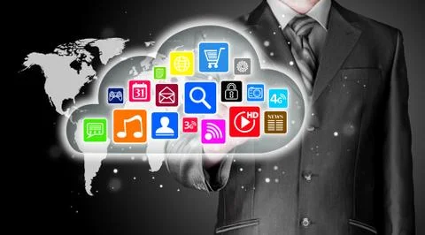 Cloud computing touchscreen interface Illustrazione stock