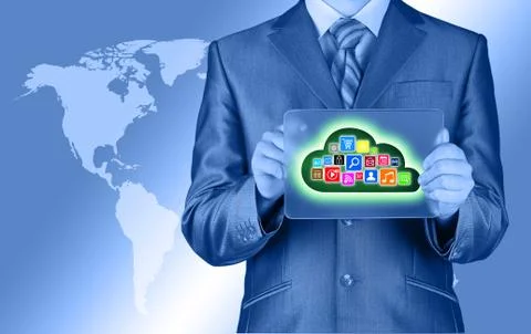 Cloud computing touchscreen interface Illustrazione stock