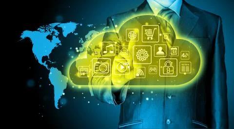 Cloud computing touchscreen interface Illustrazione stock