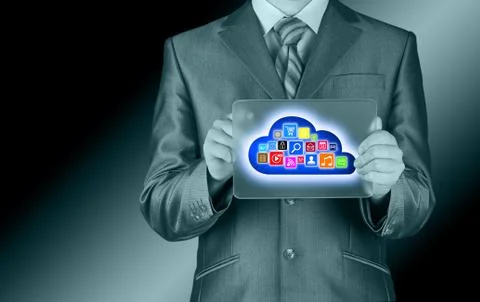 Cloud computing touchscreen interface Illustrazione stock