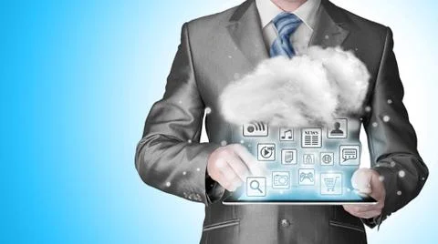 Cloud computing touchscreen interface Illustrazione stock