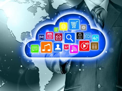 Cloud computing touchscreen interface Illustrazione stock