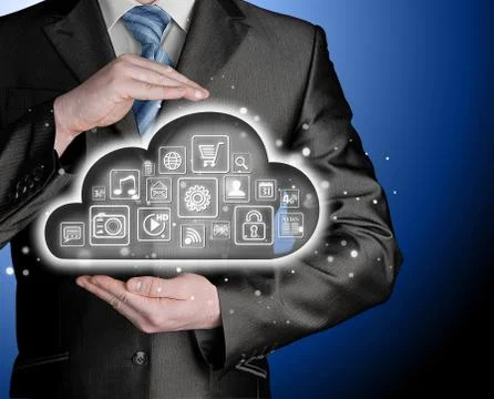 Cloud computing touchscreen interface Illustrazione stock