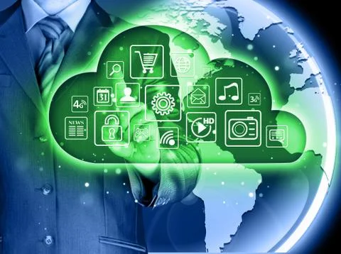 Cloud computing touchscreen interface Illustrazione stock