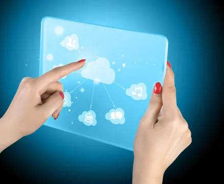 Cloud computing touchscreen interface Illustrazione stock