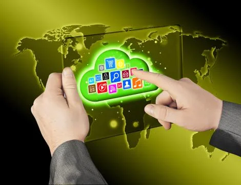 Cloud computing touchscreen interface Illustrazione stock